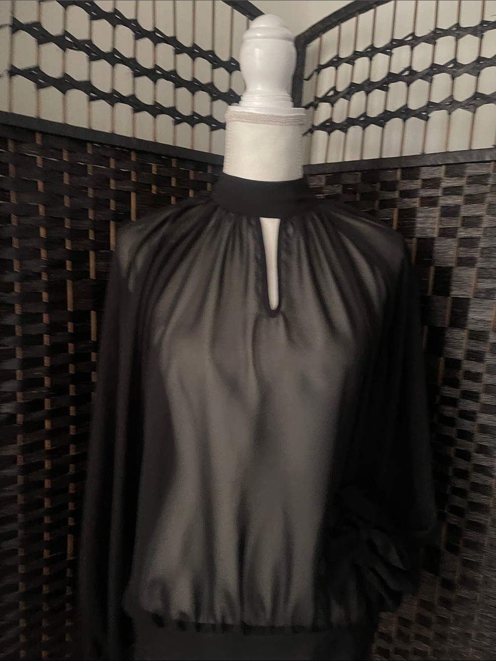 Women's Black Sheer Keyhole Blouse
